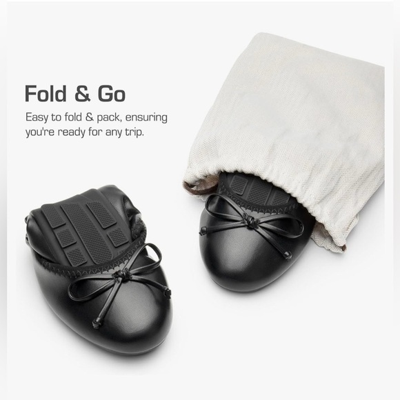 NWB Women’s Foldable Ballet Flats Round Toe Bow Knot Embellishment Size 10 Black - Picture 3 of 9